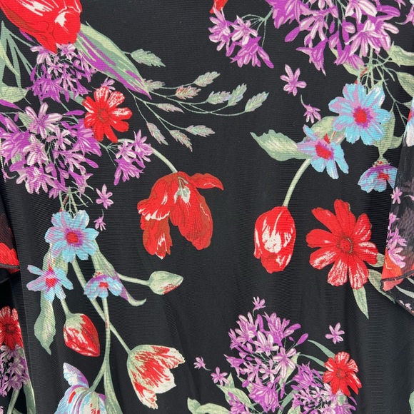 Mock neck layered floral sheer flutter sleeve top office going out lightweight - Picture 3 of 8